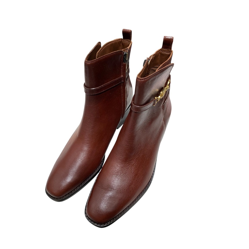 Sam Edelman Brawley Deep Pecan Brown Leather Square Toe Ankle Boots Womens 8.5M
